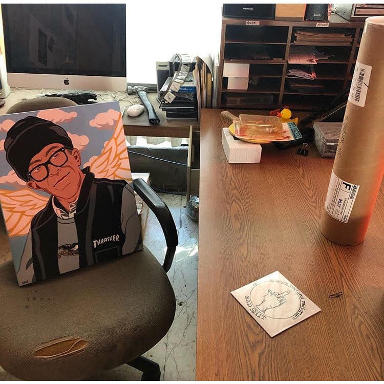 Jake Phelps Painting at his desk @ Thrasher Headquarters.